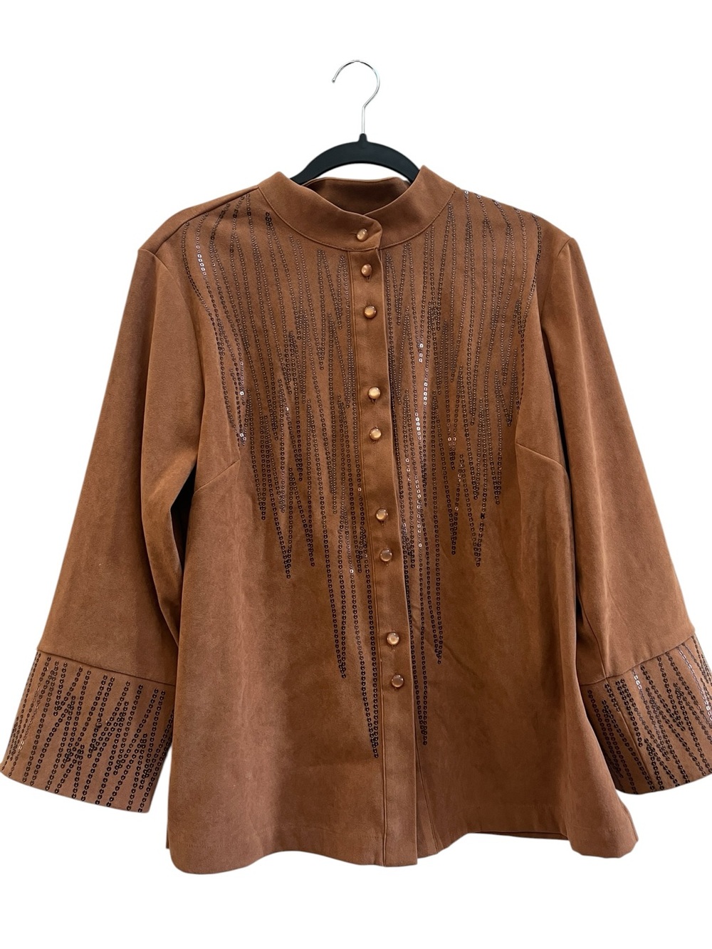 Bob Mackie Wearable Art Faux Suede Sequin Western Blouse Top M Y2K Rodeo - Picture 2 of 5
